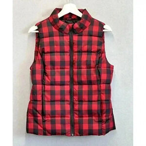 Ruffhewn Woman's Petite Medium Red &‎ Black Buffalo Plaid Puffer Vest Jacket